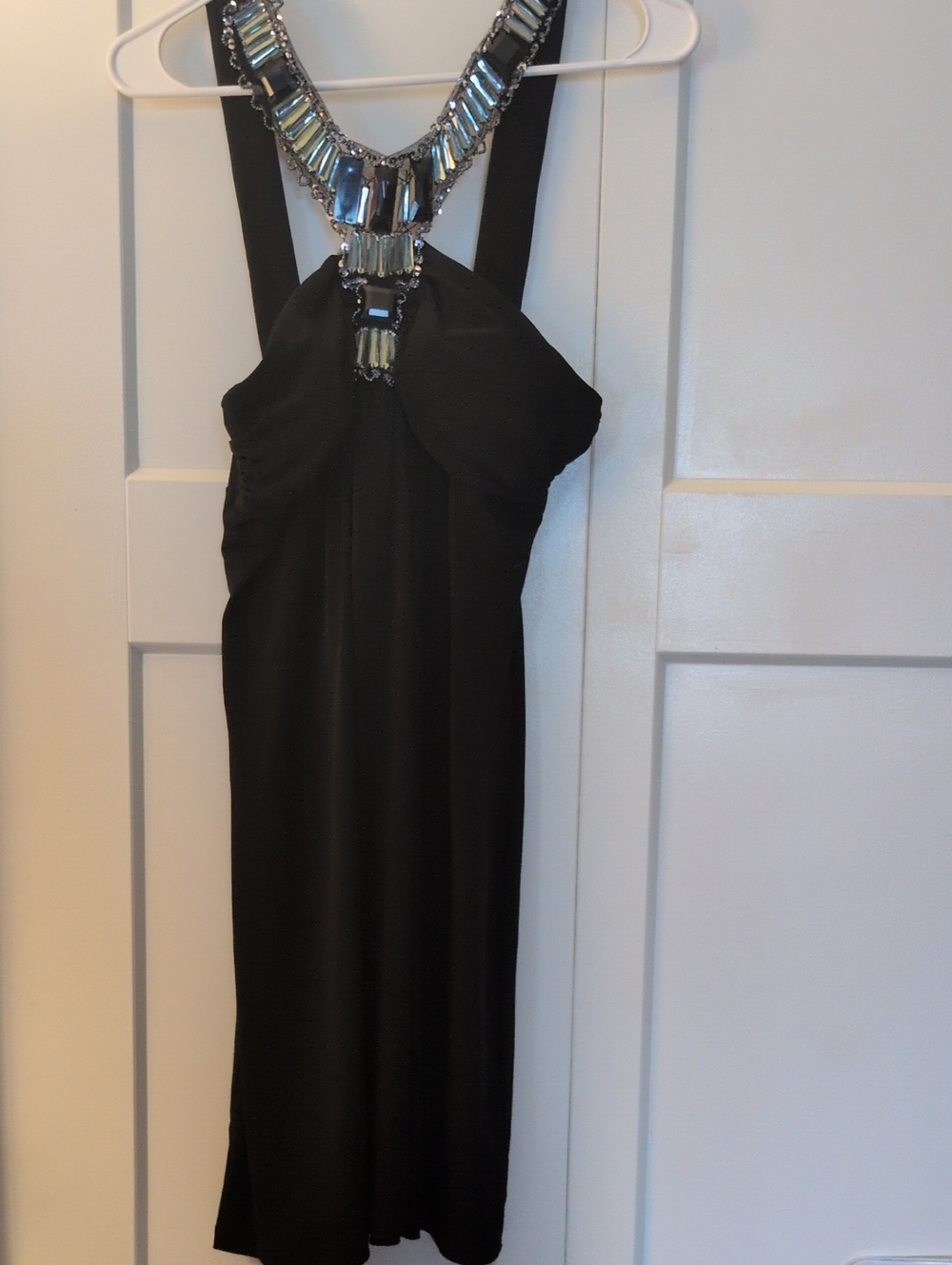 M Usa Black Embellished Halter Cocktail Dress